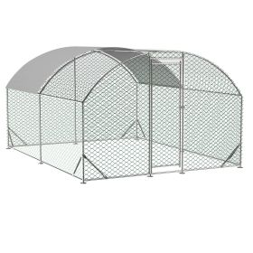 Large Chicken Coop Metal Chicken Run With Waterproof And Anti-UV Cover, Dome Shaped Walk-in Fence Cage Hen House For Outdoor And Yard Farm Use,9.84 X