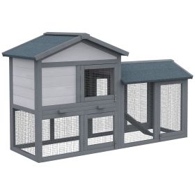 Outdoor Rabbit Hutch Wooden Bunny Cage Guinea Pig House With Run Area Removable Tray Asphalt Roof Lockable Doors Ramp Gray