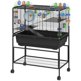 3 Tier Hamster Cage, Rolling Rat Cage With Deep Tray, Storage Shelf, Big Exercise Wheel, Hut, Tube System