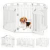 8-Panel HDPE Pet Fence (White) - Multiple Configurations (Octagon/Square/House), 50"x50"x32" Square Size, Lockable Door