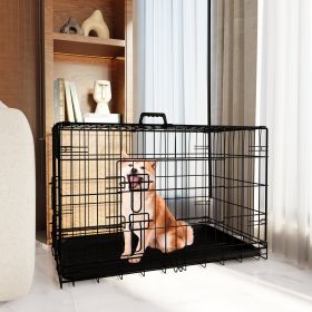 Dog Crate, 36 Inch Medium Dog Cage with Divider and Plastic Leak-Proof Pan Tray, Double Door Folding Metal Wire Cage for Indoor, Outdoor, and Travel