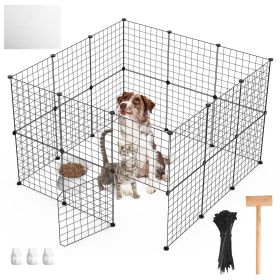 1Pc Small Animal Playpen With Door Dog Metal Playpen Small Medium Kitten Puppy Guinea Pig Rabbit Kennel Small Animal Cage Metal Wire Fence For Indoor (Color: Black)