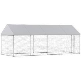 Heavy Duty Outdoor Dog Kennel With Waterproof Roof, Secure Latch, Chain Link Dog Run For Backyard, 19.7 X 7.5 X 7.9 (Color: Grey)